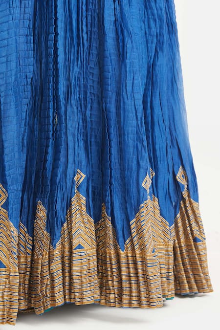 Shop_Kora_Blue Chanderi Silk Gota Patti, Embroidery, Tassels Kali Lehenga _Online_at_Aza_Fashions