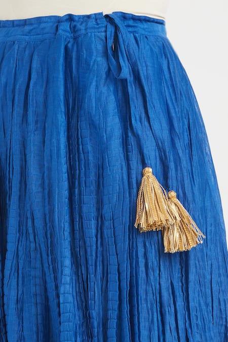 Kora_Blue Chanderi Silk Gota Patti, Embroidery, Tassels Kali Lehenga _Online_at_Aza_Fashions