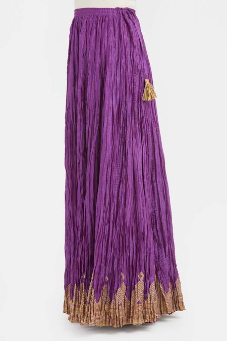 Kora_Purple Chanderi Silk Gota Patti, Embroidery, Tassels 40 Kali Lehenga _Online_at_Aza_Fashions