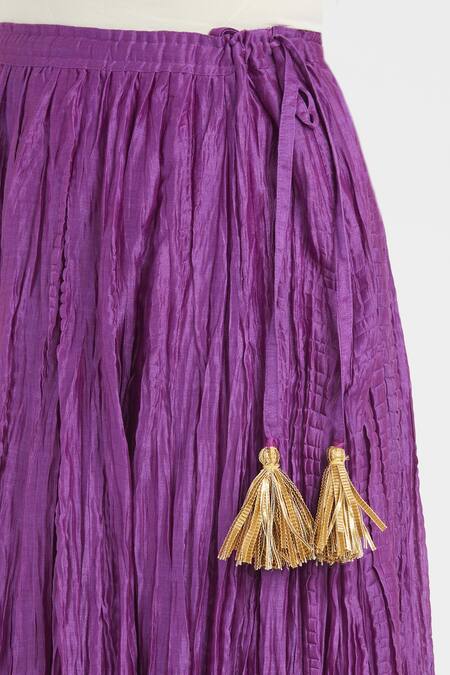 Shop_Kora_Purple Chanderi Silk Gota Patti, Embroidery, Tassels 40 Kali Lehenga _Online_at_Aza_Fashions