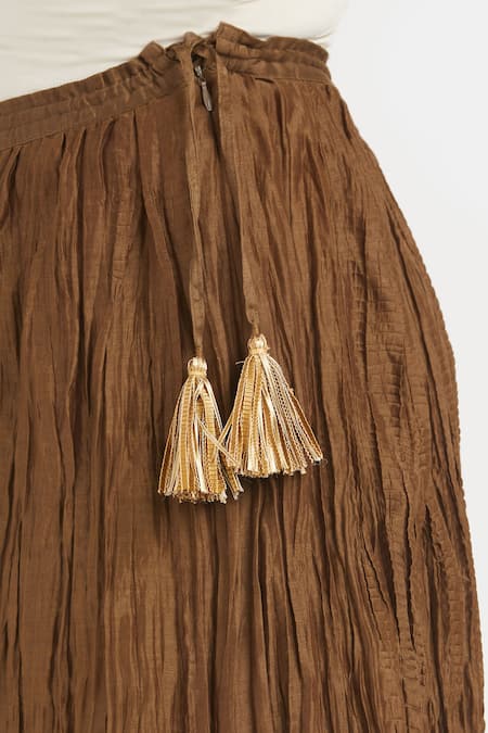 Kora_Brown Chanderi Silk Gota Patti, Tassels Crushed Sharara With Border _Online_at_Aza_Fashions