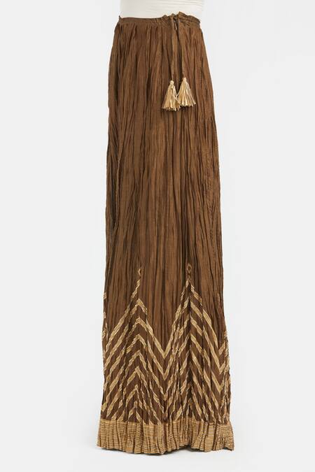 Buy_Kora_Brown Chanderi Silk Gota Patti, Tassels Crushed Sharara With Border _Online_at_Aza_Fashions