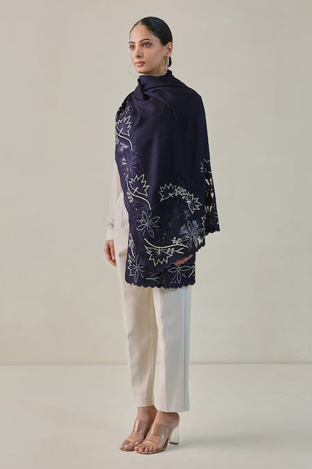 SHAZA Moira Vineyard Zaywar Cutwork Floral Stole 