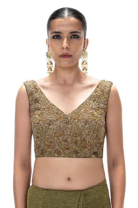 Mimamsaa Irem Handwoven & Embroidered V-Neck Blouse 