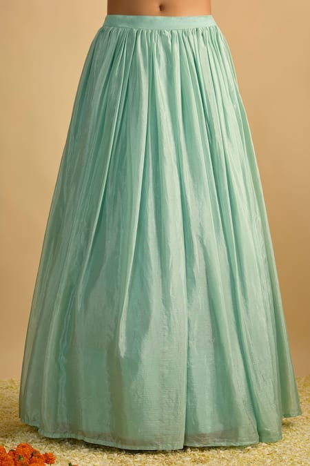 Shop_RAYASHA KHAN_Blue Silk, Net Cut Work V-neck Bluebells Crystal Chiffon Lehenga Set _Online_at_Aza_Fashions