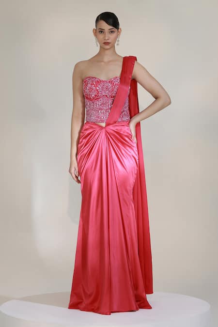 Libas Cafe by Nidhi & Ashish Ruby Hour Pre-Draped Skirt Saree With Corset 