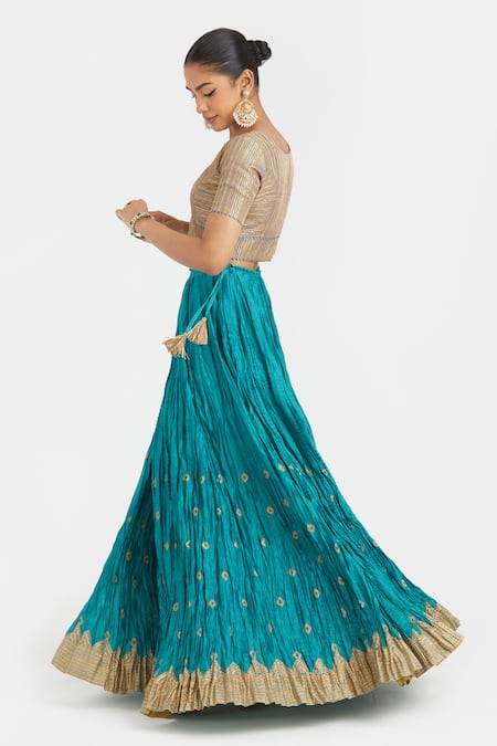 Buy_Kora_Gold , , Gota Patti, Work Choli And 40 Kali Lehenga Set 