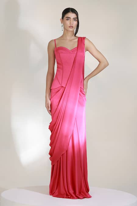 Libas Cafe by Nidhi & Ashish Gulabi Pre-Draped Skirt Saree With Corset 