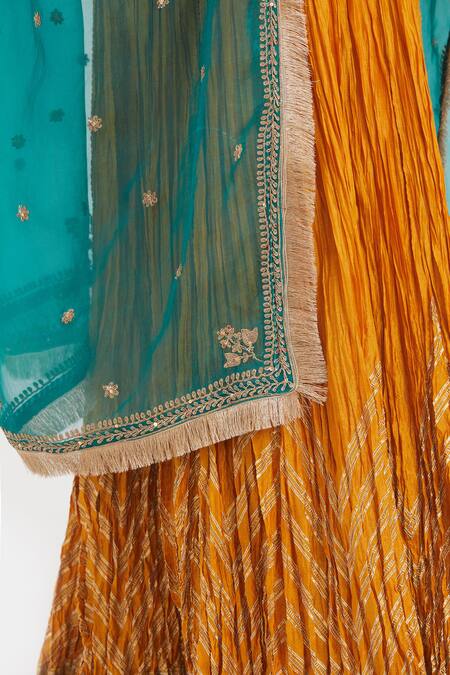 Kora_Yellow Silk, Chanderi Gota Patti, Piping V-neck Work Blouse _at_Aza_Fashions