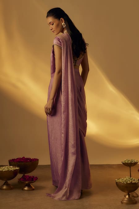 RAYASHA KHAN Lavender Pre-Draped Saree With Blouse 