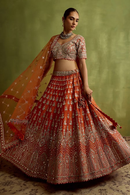 SUHINO Rust Silk Lehenga Set 