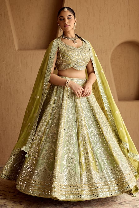 SUHINO Green Dual Kali Tissue Lehenga Set 