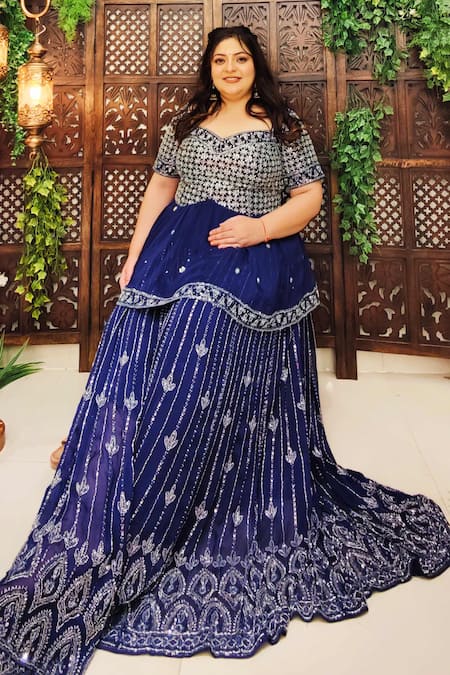 Buy_Amaltas Couture_Blue Organza Sequins, Stones, Beads Sweetheart Neck Peplum Kurta Sharara Set _Online_at_Aza_Fashions