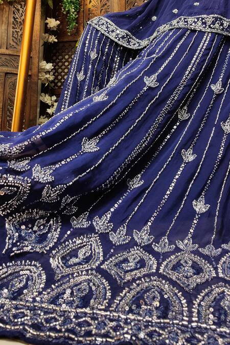 Shop_Amaltas Couture_Blue Organza Sequins, Stones, Beads Sweetheart Neck Peplum Kurta Sharara Set _Online_at_Aza_Fashions