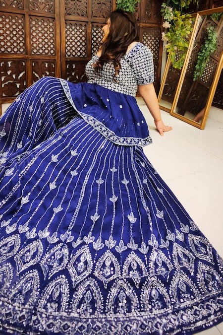 Amaltas Couture_Blue Organza Sequins, Stones, Beads Sweetheart Neck Peplum Kurta Sharara Set _at_Aza_Fashions