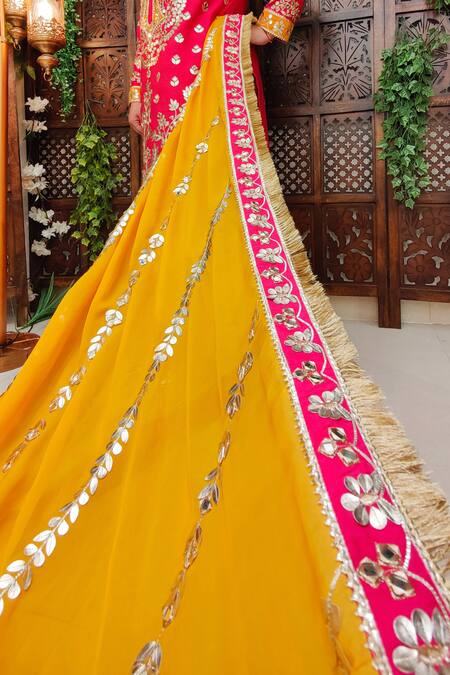 Shop Amaltas Couture Pink Silk, Georgette, Organza Gota Patti, Mirrors, Embroidery, Work Kurta Set Online at Aza Fashions Shop_Amaltas Couture_Pink Silk, Georgette, Organza Gota Patti, Mirrors, Embroidery, Work Kurta Set _Online_at_Aza_Fashions