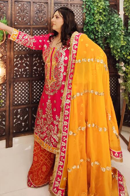 Buy Amaltas Couture Pink Silk, Georgette, Organza Gota Patti, Mirrors, Embroidery, Work Kurta Set Buy_Amaltas Couture_Pink Silk, Georgette, Organza Gota Patti, Mirrors, Embroidery, Work Kurta Set