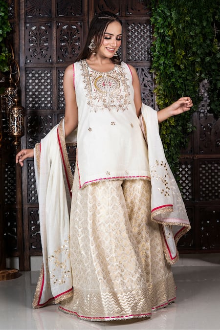 Amaltas Couture Chanderi Embroidered Kurta Sharara Set 