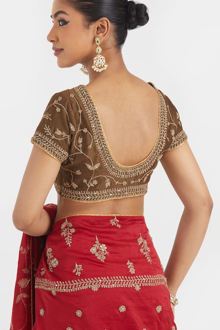 Shop_Kora_Red Organza, Chanderi , Chanderi, Dori Saree And Blouse 