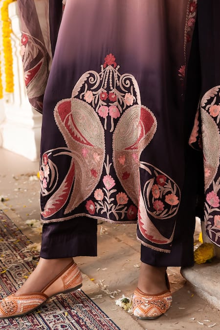 Buy_Angad Creations_Brown Cotton Satin, Organza Nazameen Ombre Thread And Tilla Work Kurta Set 