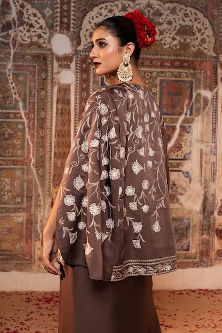 Buy_Angad Creations_Brown Cotton Satin Embroidery, Metallic Thread Eera And Tilla Shrug Jacket Set _Online_at_Aza_Fashions