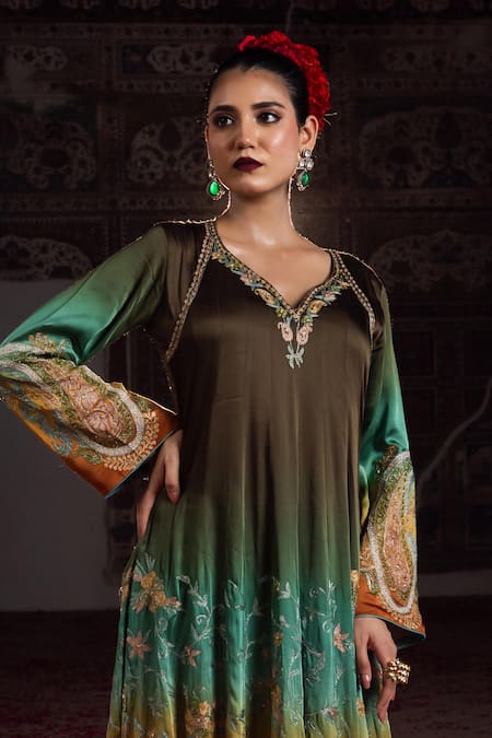 Angad Creations_Multi Color Cotton Satin, Organza Tasavvur Ombre And Tilla Work Anarkali Set _Online_at_Aza_Fashions