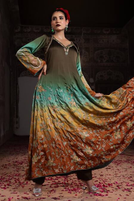 Angad Creations_Multi Color Cotton Satin, Organza Tasavvur Ombre And Tilla Work Anarkali Set _at_Aza_Fashions