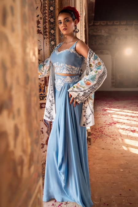Angad Creations Ferozi Embroidered Jacket Skirt Set 