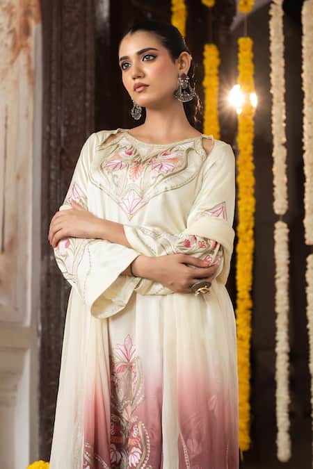 Buy Angad Creations Cream Cotton Satin, Georgette Zareena Thread And Tilla Work Ombre Kurta Set Online at Aza Fashions Buy_Angad Creations_Cream Cotton Satin, Georgette Zareena Thread And Tilla Work Ombre Kurta Set _Online_at_Aza_Fashions