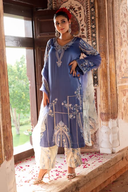 Buy_Angad Creations_Purple Cotton Satin, Organza Embroidery, Neelgun And Tilla Work Kurta Set 