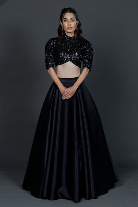 Damoiselle Black Madrid Embroidered Skirt With Blouse 