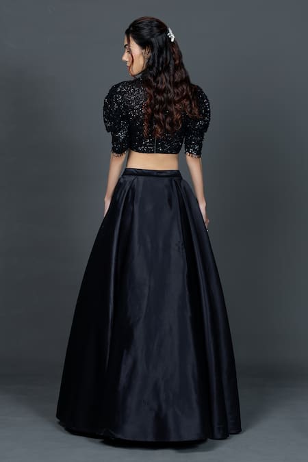 Damoiselle Black Madrid Embroidered Skirt With Blouse 