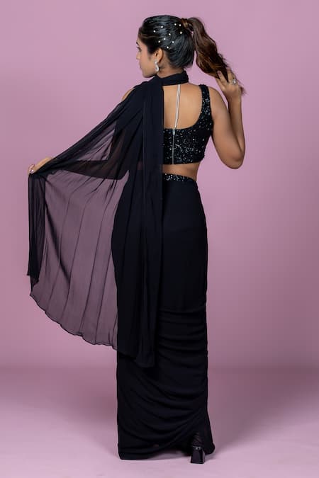 Damoiselle Midnight Spark Pre-Draped Saree With Blouse 