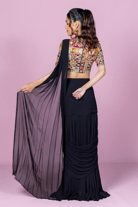 Damoiselle Nightshade Pre-Draped Saree With Blouse 