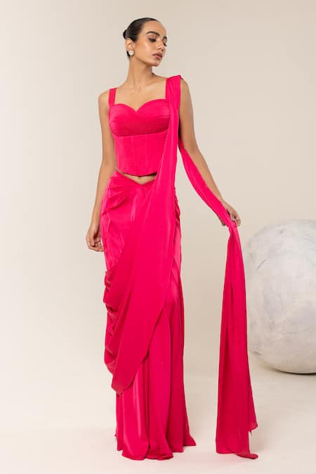 Libas Cafe by Nidhi & Ashish Pre-Draped Saree With Textured Corset 