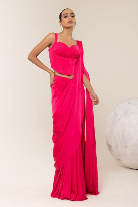 Libas Cafe by Nidhi & Ashish Pre-Draped Saree With Textured Corset 