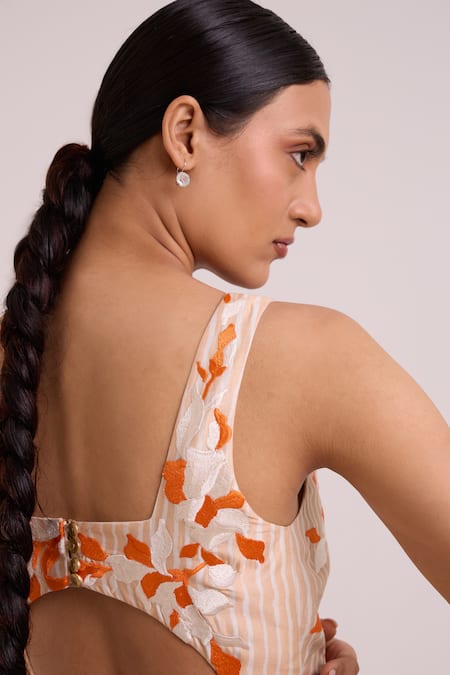 Buy_Madder Much_Multi Color Chanderi Silk, Cotton Embroidery Roselyn Almond And Autumn Midi Dress _Online_at_Aza_Fashions