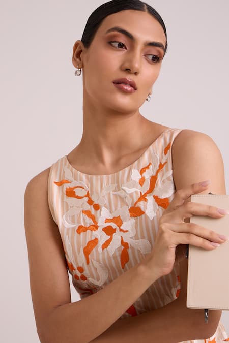 Buy_Madder Much_Multi Color Chanderi Silk, Cotton Embroidery Roselyn Almond And Autumn Midi Dress 