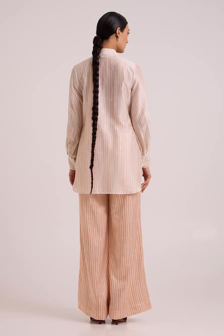 Madder Much Peach Chanderi Silk, Bemberg, Cotton Satin V-neck, Monroe Diwan Vest Pant Set Online at Aza Fashions Madder Much_Peach Chanderi Silk, Bemberg, Cotton Satin V-neck, Monroe Diwan Vest Pant Set _Online_at_Aza_Fashions