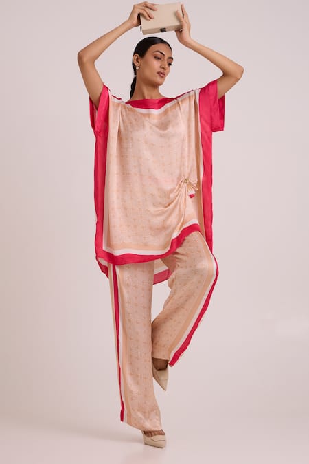 Buy_Madder Much_Multi Color Georgette, Satin Tassels Boat Neck Ronnie Kaftan Tunic And Pant Set _Online_at_Aza_Fashions