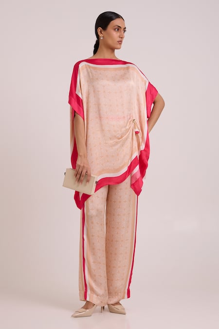 Shop_Madder Much_Multi Color Georgette, Satin Tassels Boat Neck Ronnie Kaftan Tunic And Pant Set _Online_at_Aza_Fashions