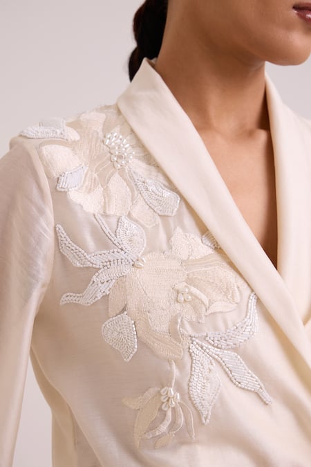 Madder Much_Ivory Chanderi Silk Embroidery, Beads, Sequins Logan Quattro Button Blazer Dress _Online_at_Aza_Fashions