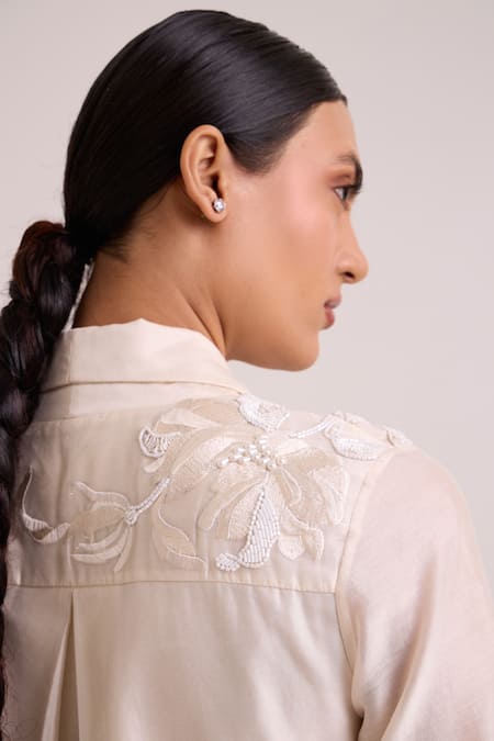 Madder Much_Ivory Chanderi Silk Embroidery, Beads, Sequins Logan Quattro Button Blazer Dress _at_Aza_Fashions