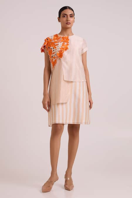 Buy Madder Much Multi Color Chanderi Silk Cut Work, Kayo Sunset And Almond Cutwork Dress Online at Aza Fashions Buy_Madder Much_Multi Color Chanderi Silk Cut Work, Kayo Sunset And Almond Cutwork Dress _Online_at_Aza_Fashions