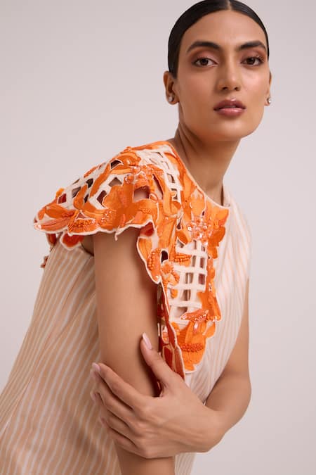 Madder Much Multi Color Chanderi Silk Cut Work, Kayo Sunset And Almond Cutwork Dress at Aza Fashions Madder Much_Multi Color Chanderi Silk Cut Work, Kayo Sunset And Almond Cutwork Dress _at_Aza_Fashions