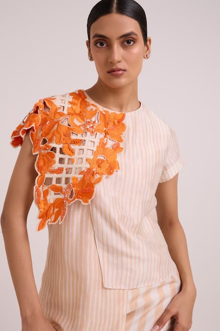 Buy Madder Much Multi Color Chanderi Silk Cut Work, Kayo Sunset And Almond Cutwork Dress Buy_Madder Much_Multi Color Chanderi Silk Cut Work, Kayo Sunset And Almond Cutwork Dress