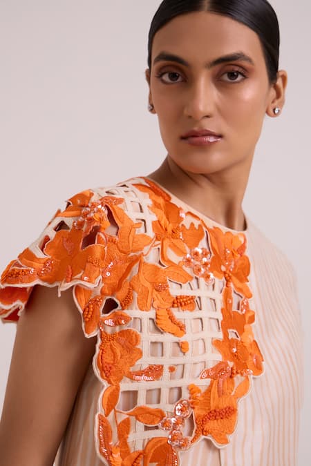 Shop Madder Much Multi Color Chanderi Silk Cut Work, Kayo Sunset And Almond Cutwork Dress Shop_Madder Much_Multi Color Chanderi Silk Cut Work, Kayo Sunset And Almond Cutwork Dress