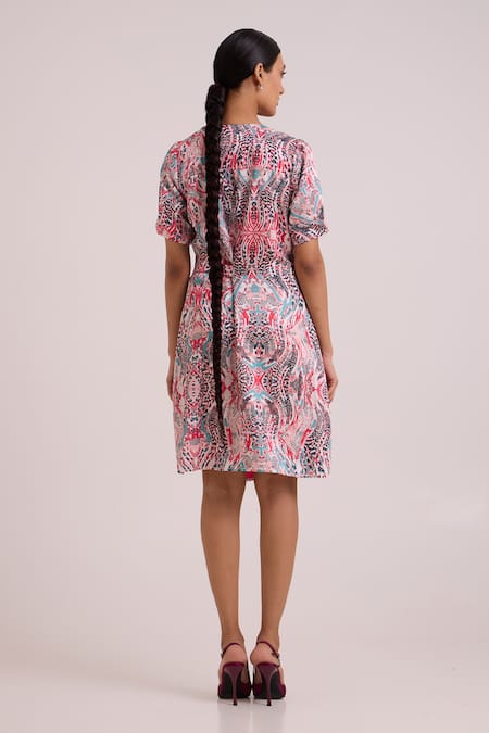 Shop Madder Much Multi Color Bemberg, Cotton Satin Embroidery, Nelly Tropical Buzz Short Dress at Aza Fashions Shop_Madder Much_Multi Color Bemberg, Cotton Satin Embroidery, Nelly Tropical Buzz Short Dress _at_Aza_Fashions