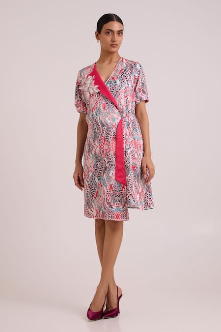 Madder Much Multi Color Bemberg, Cotton Satin Embroidery, Nelly Tropical Buzz Short Dress at Aza Fashions Madder Much_Multi Color Bemberg, Cotton Satin Embroidery, Nelly Tropical Buzz Short Dress _at_Aza_Fashions