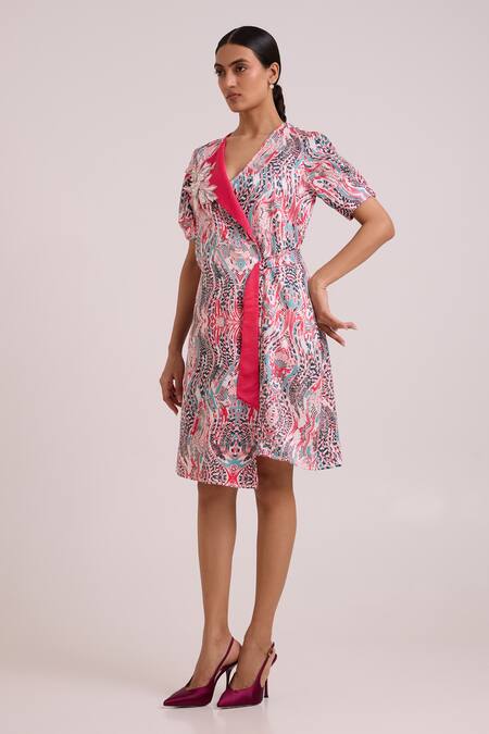 Buy Madder Much Multi Color Bemberg, Cotton Satin Embroidery, Nelly Tropical Buzz Short Dress Buy_Madder Much_Multi Color Bemberg, Cotton Satin Embroidery, Nelly Tropical Buzz Short Dress